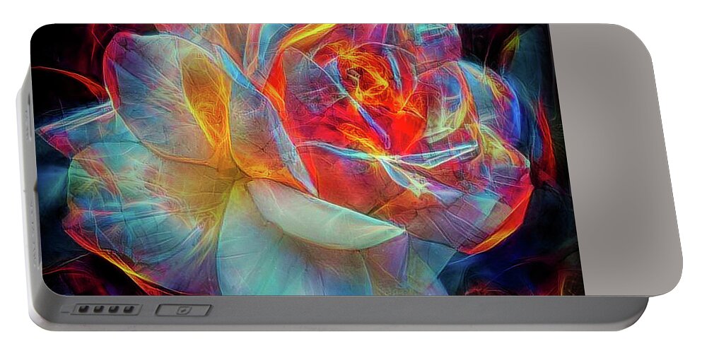 Glowing Rose Portable Battery Charger featuring the digital art Glowing rose in Pastel by Lilia S