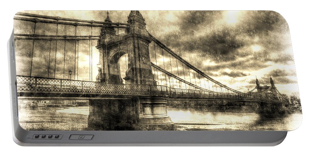 Bridge Portable Battery Charger featuring the photograph Hammersmith Bridge London Vintage #2 by David Pyatt