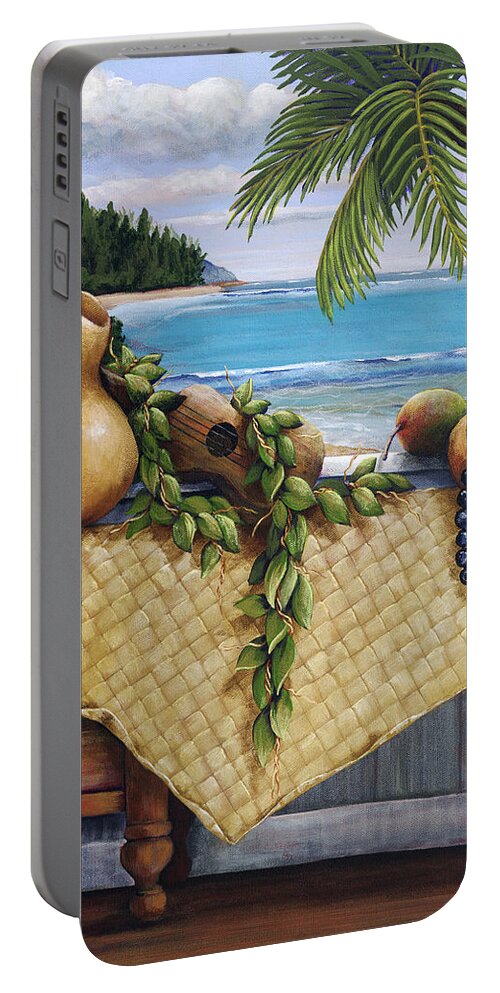 Acrylic Portable Battery Charger featuring the painting Hawaiian Still Life Panel #2 by Sandra Blazel - Printscapes