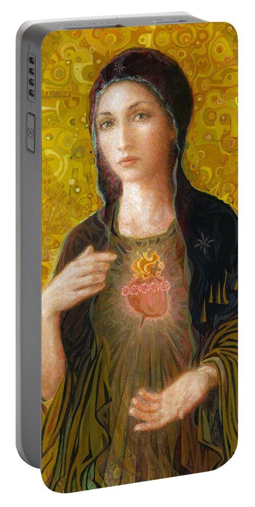 #faatoppicks Portable Battery Charger featuring the painting Immaculate Heart of Mary by Smith Catholic Art