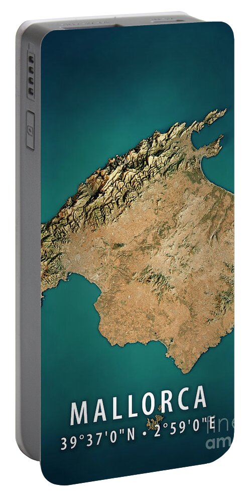Mallorca Portable Battery Charger featuring the digital art Mallorca Island 3D Render Satellite View Topographic Map by Frank Ramspott