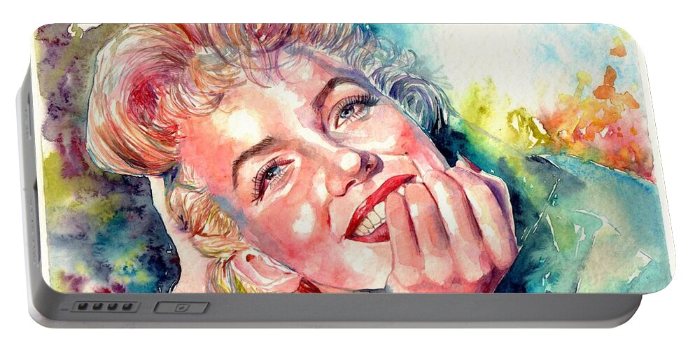Marilyn Monroe Portable Battery Charger featuring the painting Marilyn Monroe portrait #2 by Suzann Sines