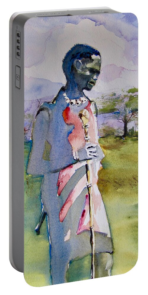 Africa Portable Battery Charger featuring the painting Masaai Boy #2 by Carole Johnson