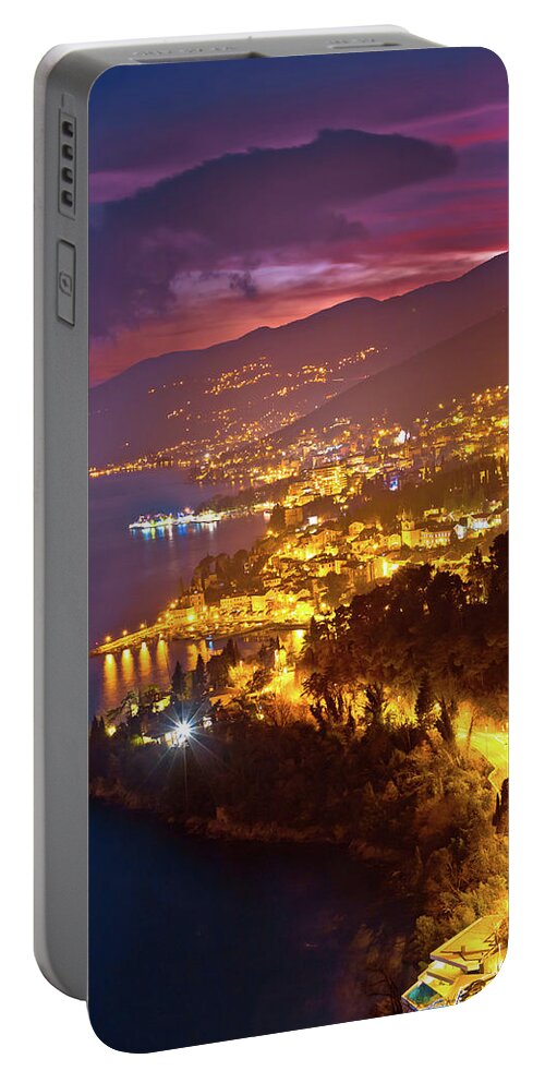 Opatija Portable Battery Charger featuring the photograph Opatija riviera bay evening panoramic view #2 by Brch Photography