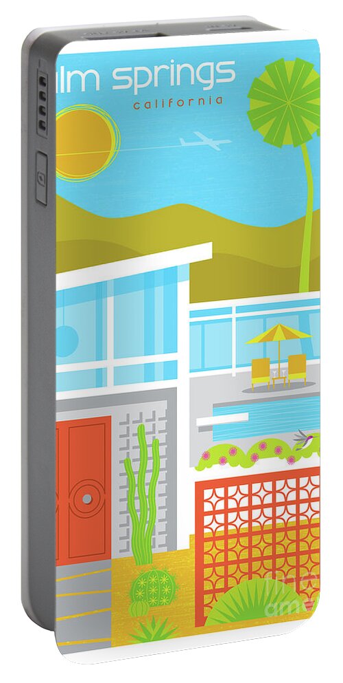 Pop Art Portable Battery Charger featuring the digital art Palm Springs Poster - Retro Travel #2 by Jim Zahniser