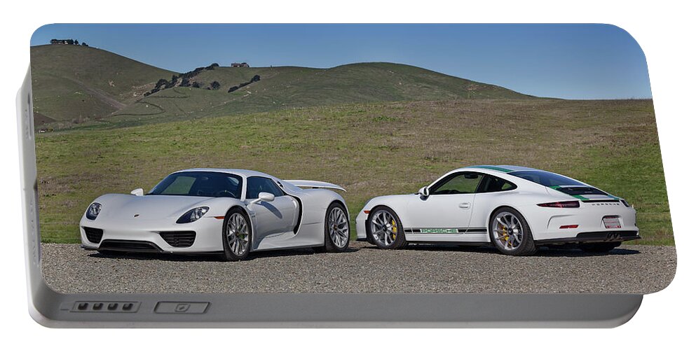 Cars Portable Battery Charger featuring the photograph #Porsche #911R and #918Spyder #Print #2 by ItzKirb Photography
