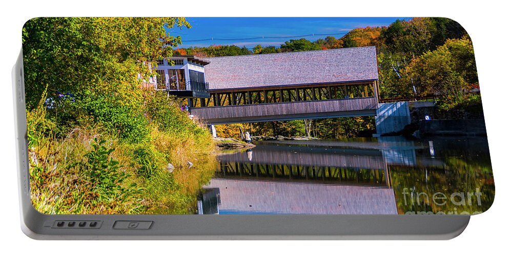 Quechee Covered Bridge Portable Battery Charger featuring the photograph Autumn at the Quechee Covered Bridge by Scenic Vermont Photography