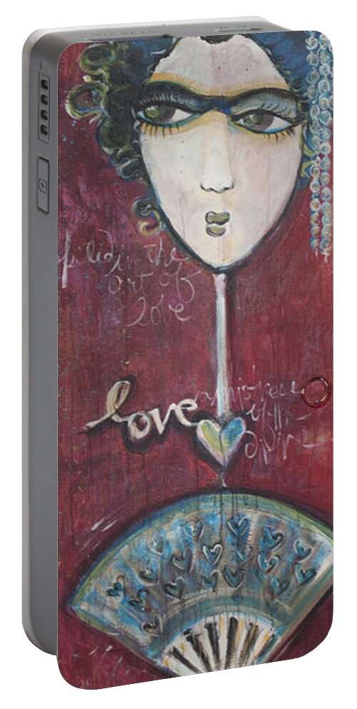 Geisha Portable Battery Charger featuring the painting Red Geisha Love 1 #1 by Laurie Maves ART