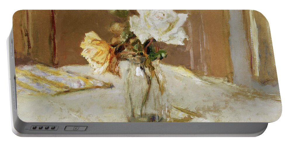 Edouard Portable Battery Charger featuring the painting Roses in a Glass Vase #2 by Edouard Vuillard