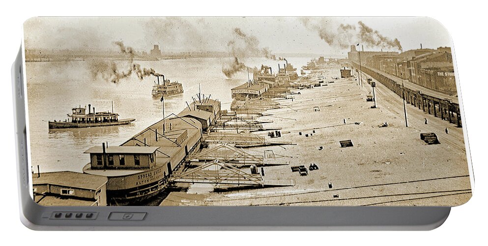 Waterfront Portable Battery Charger featuring the photograph St. Louis Levee, 1904 #2 by A Macarthur Gurmankin
