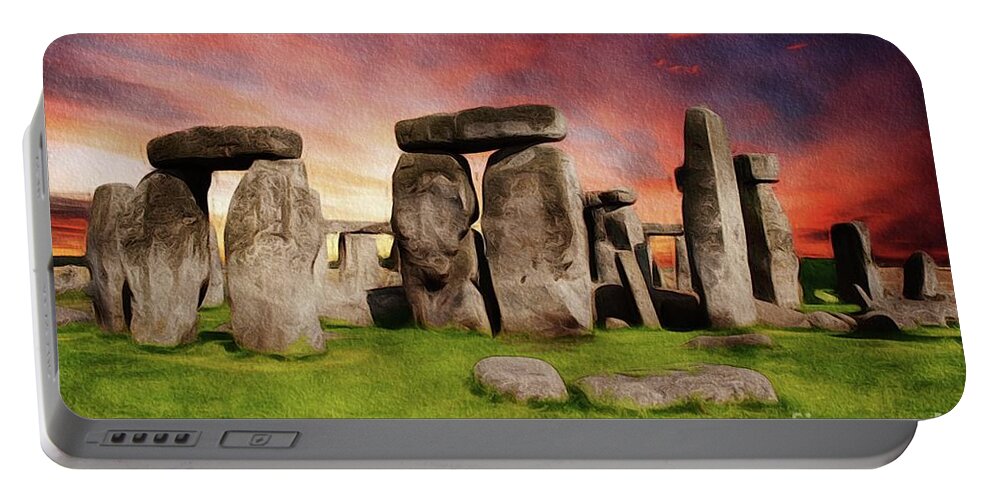Stonehenge Portable Battery Charger featuring the painting Stonehenge #2 by Esoterica Art Agency