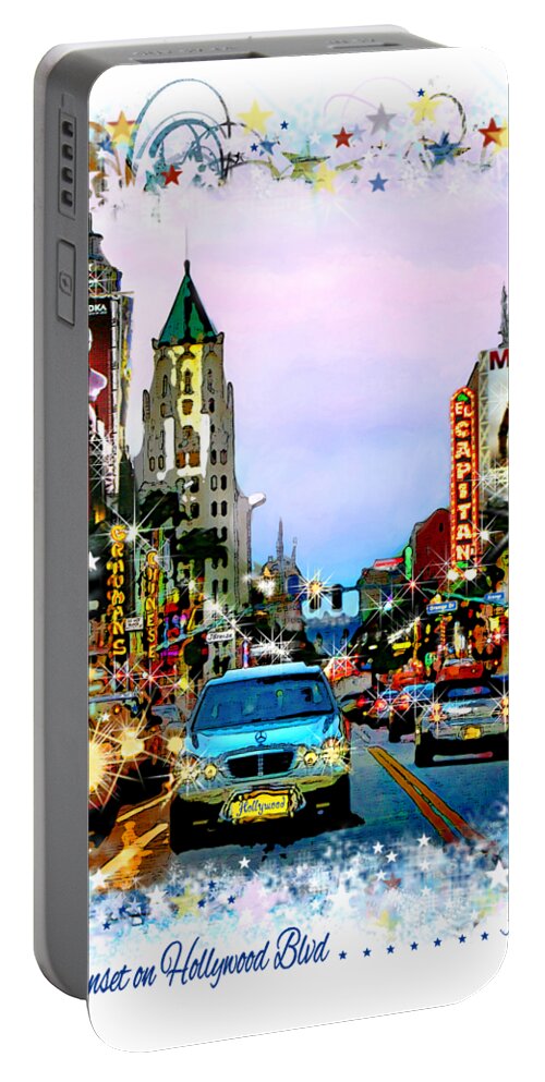 T-shirt Design Portable Battery Charger featuring the photograph Sunset on Hollywood Blvd #1 by Jennie Breeze