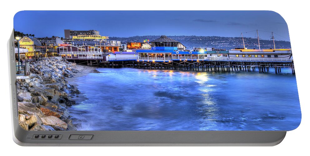 Pier Portable Battery Charger featuring the photograph Redondo Landing At Night by Richard J Cassato