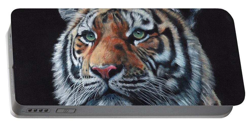 Tiger Portable Battery Charger featuring the painting Tiger Portrait by John Neeve