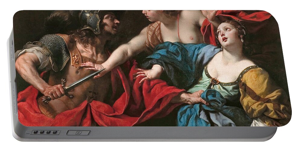 Luca Ferrari Portable Battery Charger featuring the painting Venus preventing her son Aeneas from killing Helen of Troy #1 by Luca Ferrari
