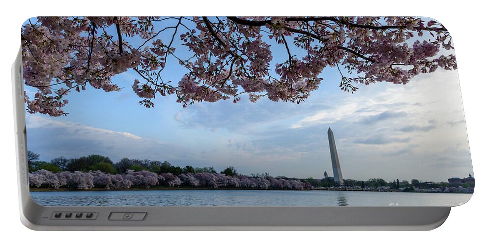 Washington Monument Portable Battery Charger featuring the photograph Washington Monument Cherry Blossoms #2 by Thomas R Fletcher