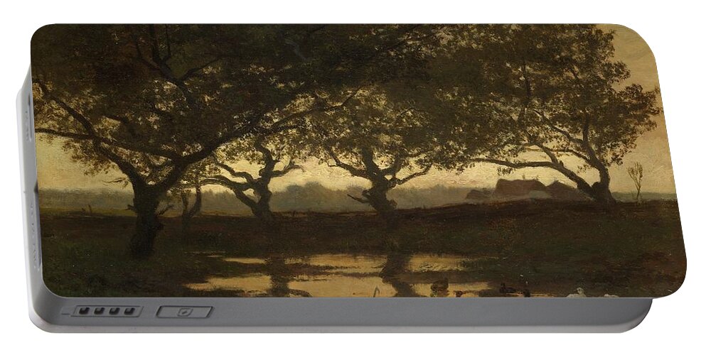Woodland Pond At Sunset Portable Battery Charger featuring the painting Woodland Pond at Sunset #2 by Gerard Bilders