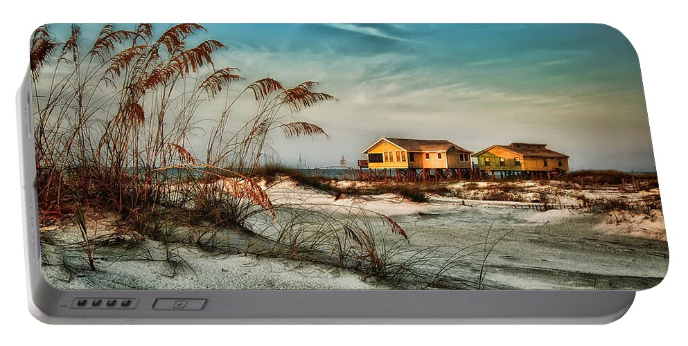 Alabama Portable Battery Charger featuring the photograph 2 Yellow Beach Houses at Mobile Street by Michael Thomas