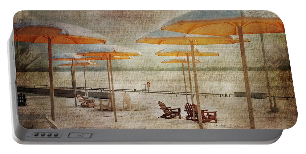 Toronto Portable Battery Charger featuring the digital art Yellow Parasols #2 by Nicky Jameson