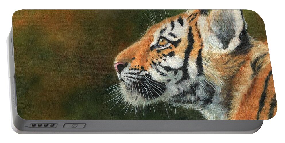 Tiger Portable Battery Charger featuring the painting Young Amur Tiger #2 by David Stribbling