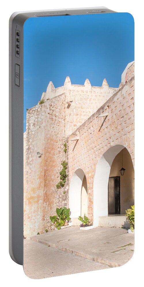Mexico Yucatan Portable Battery Charger featuring the digital art Convent of San Bernardino #20 by Carol Ailles