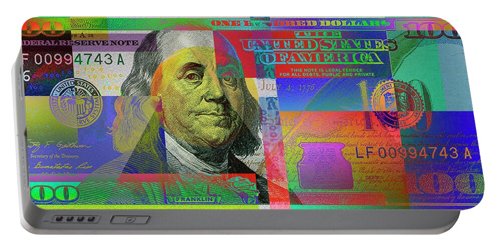 'paper Currency' Collection By Serge Averbukh Portable Battery Charger featuring the digital art 2009 Series Pop Art Colorized U. S. One Hundred Dollar Bill No. 1 by Serge Averbukh