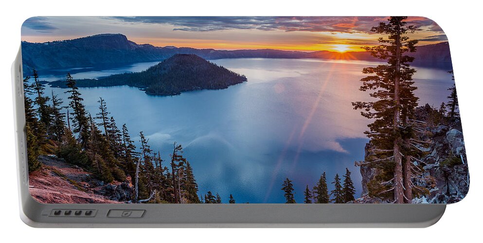 Crater Lake Portable Battery Charger featuring the photograph 2015 Spring Sunrise from Discovery Point by Greg Nyquist