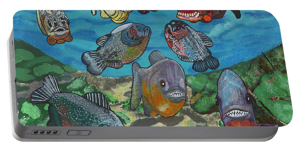 Piranha Portable Battery Charger featuring the painting 2018 - August by Paul Fields