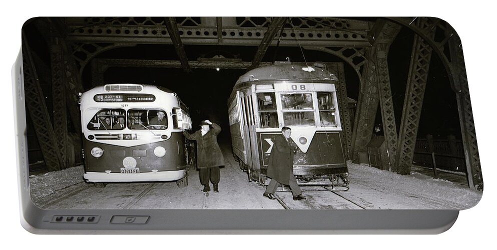 207th Street Portable Battery Charger featuring the photograph 207th Street Crosstown Trolley by Cole Thompson