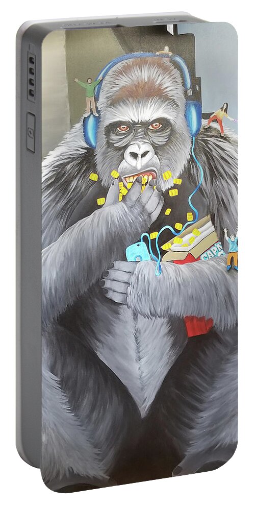 Gorilla Portable Battery Charger featuring the painting 21st Century Kong by Liz Boston