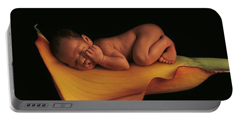 Calla Lily Portable Battery Charger featuring the photograph Sleeping on a Calla Lily by Anne Geddes