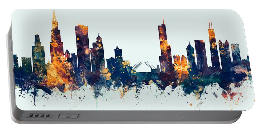 Chicago Portable Battery Charger featuring the digital art Chicago Illinois Skyline #23 by Michael Tompsett