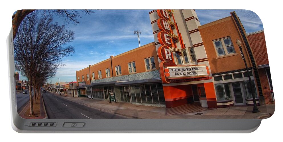 23 Portable Battery Charger featuring the photograph 23 Street Tower Theater by Buck Buchanan
