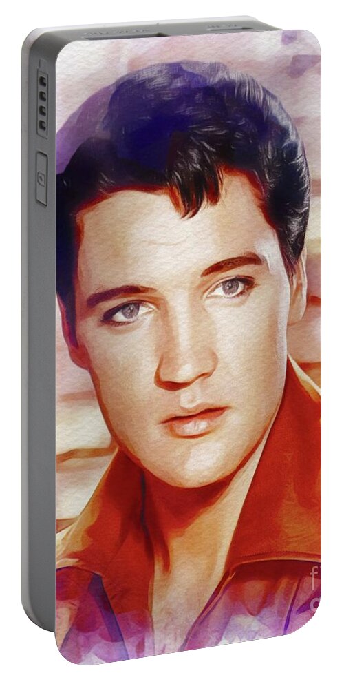 Elvis Portable Battery Charger featuring the painting Elvis Presley, Rock and Roll Legend #24 by Esoterica Art Agency