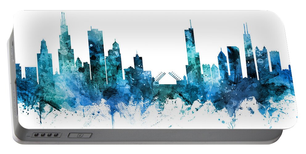Chicago Portable Battery Charger featuring the digital art Chicago Illinois Skyline #25 by Michael Tompsett