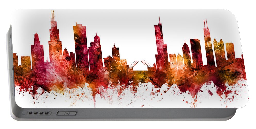 Chicago Portable Battery Charger featuring the digital art Chicago Illinois Skyline #26 by Michael Tompsett