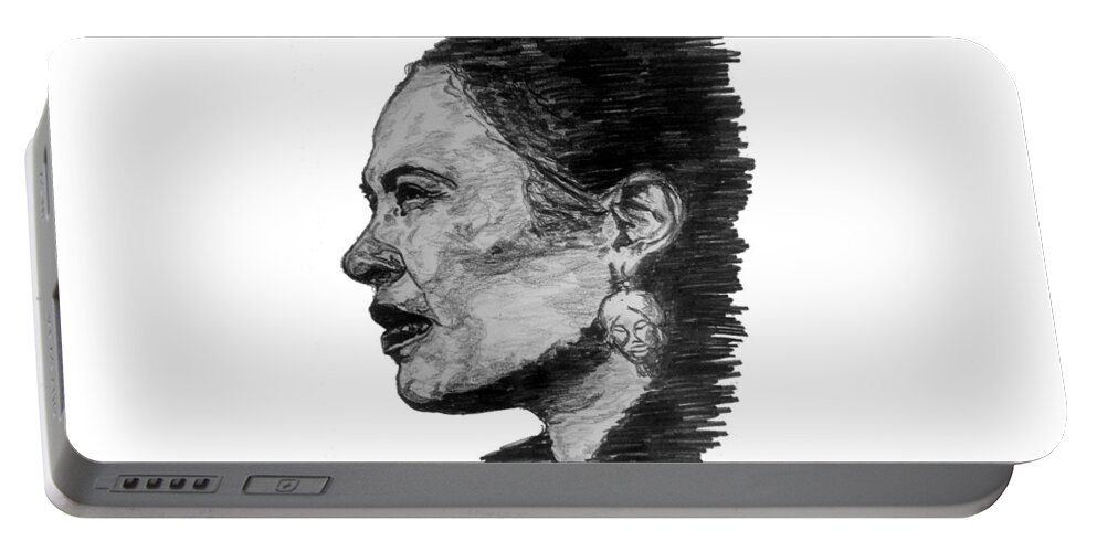 Billie Holiday Portable Battery Charger featuring the drawing Billie Holiday #2 by Rachel Natalie Rawlins