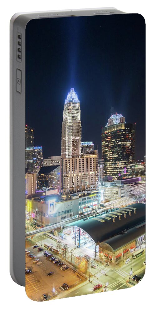 View Portable Battery Charger featuring the photograph Charlotte North Carolina Skyline View At Night From Roof Top Res #3 by Alex Grichenko
