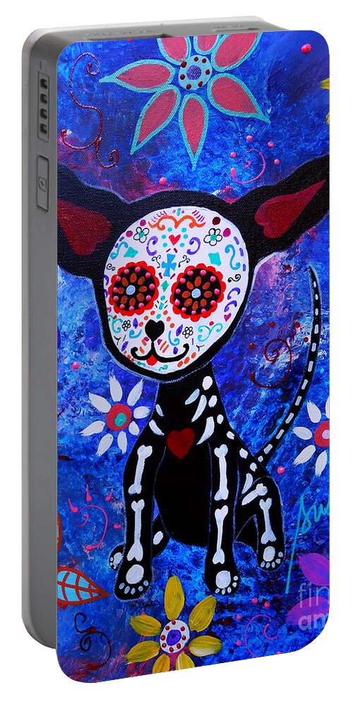 Dog Portable Battery Charger featuring the painting Chihuahua Day Of The Dead #5 by Pristine Cartera Turkus