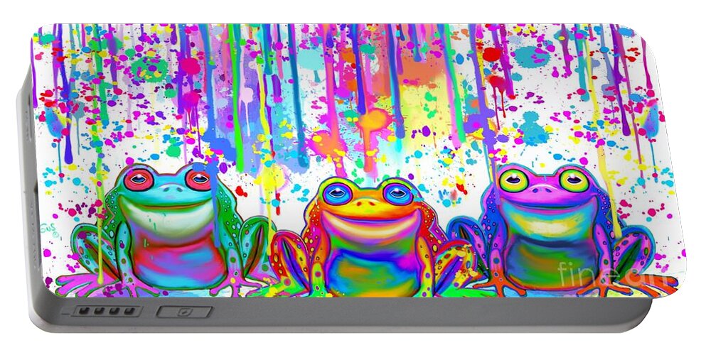 Frogs Portable Battery Charger featuring the painting 3 Colorful Painted Frogs by Nick Gustafson