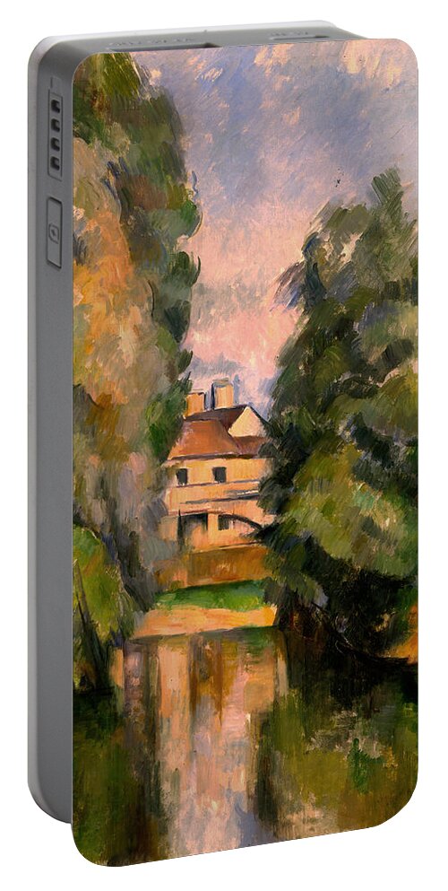 Paul Cezanne Portable Battery Charger featuring the painting Country House By A River #3 by Paul Cezanne