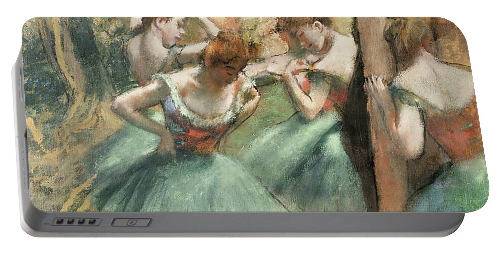 Dancers Portable Battery Charger featuring the painting Dancers Pink and Green by Edgar Degas