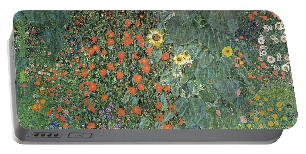 Gustav Klimt Portable Battery Charger featuring the painting Farm Garden with Sunflowers #3 by Celestial Images