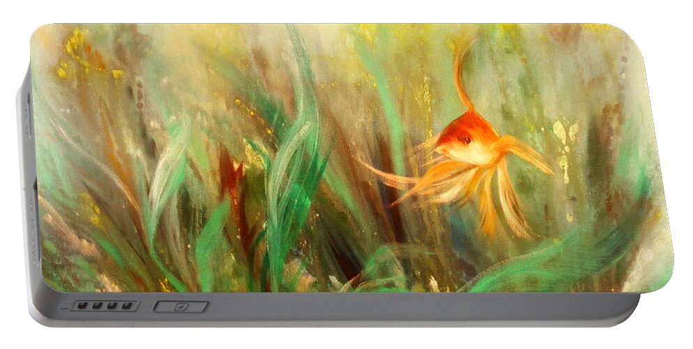 Fish Portable Battery Charger featuring the painting Gold Fish #3 by Gina De Gorna