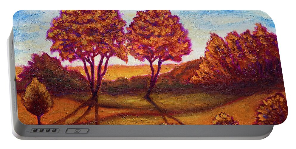 Golden Autumn Portable Battery Charger featuring the painting Golden Autumn #3 by Lilia S