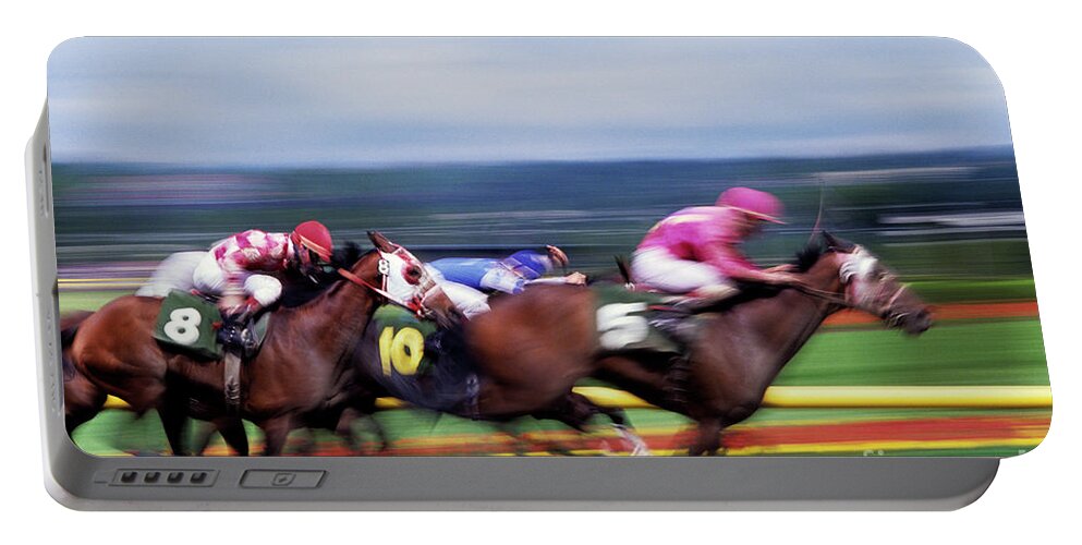 Motion Portable Battery Charger featuring the photograph Horse Race #3 by Jim Corwin