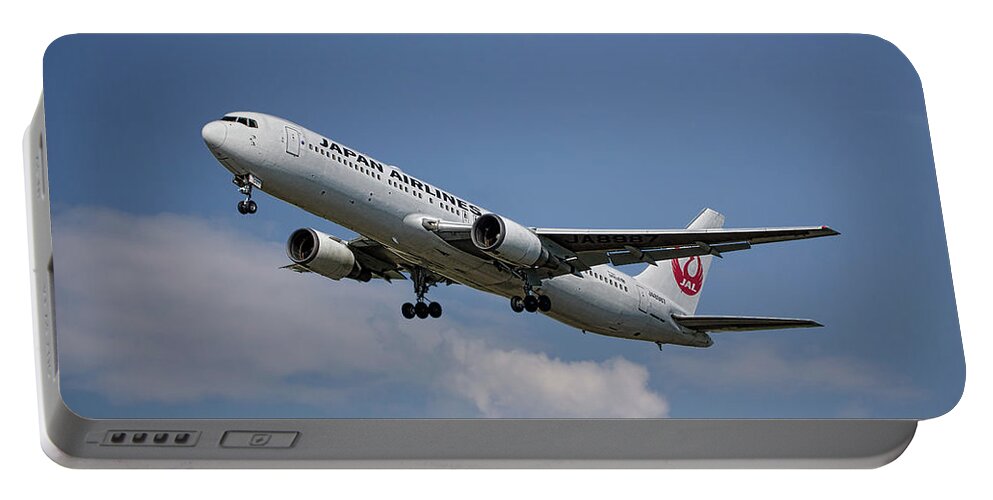 Japan Portable Battery Charger featuring the mixed media Japan Airlines Boeing 767-346 by Smart Aviation