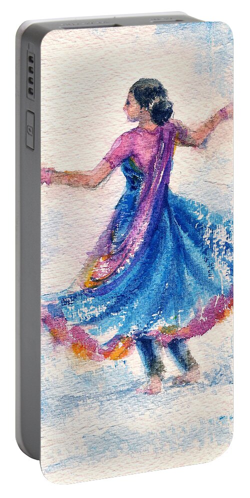 Small Art Portable Battery Charger featuring the painting Kathak dancer #3 by Asha Sudhaker Shenoy