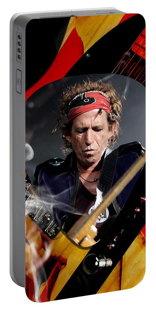 Keith Richards Portable Battery Charger featuring the mixed media Keith Richards Art #5 by Marvin Blaine