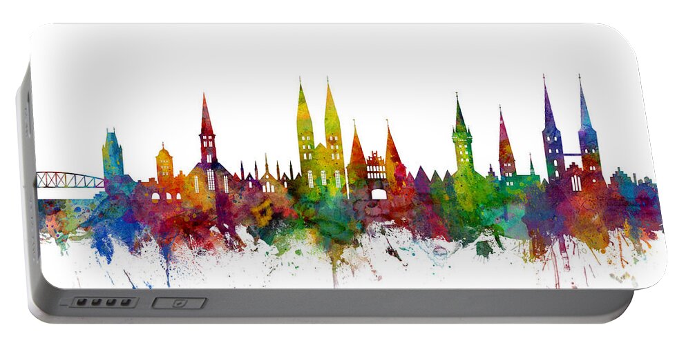 Lubeck Portable Battery Charger featuring the digital art Lubeck Germany Skyline by Michael Tompsett